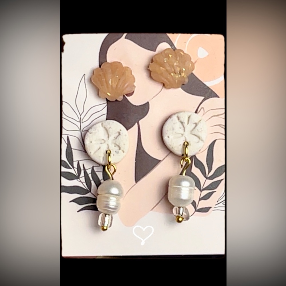 Handmade Sand Dollar Seashell Stud Earring Set